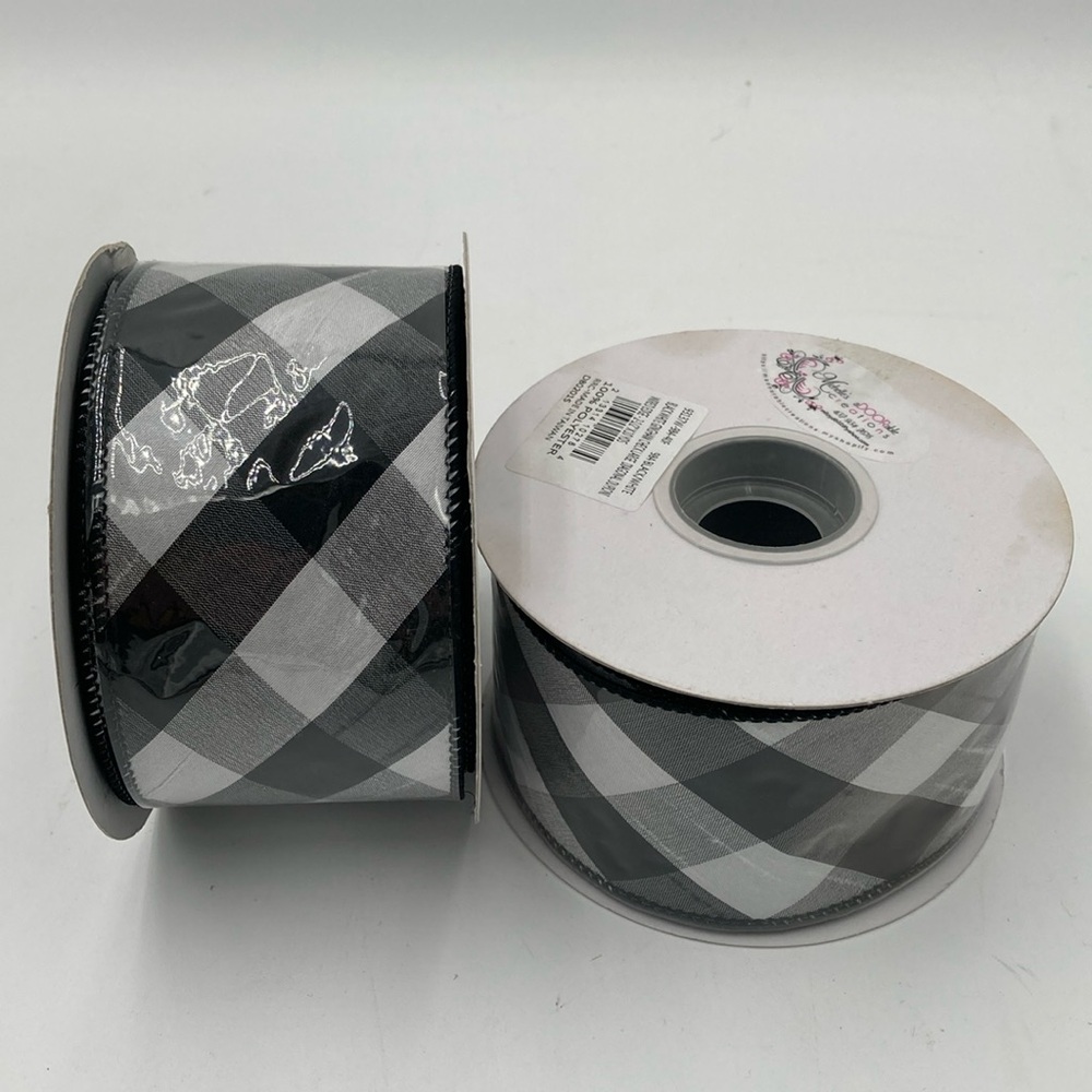 Gingham Black and White Wire Ribbon